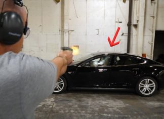 Tesla S под огнем из 9-мм пистолета (ВИДЕО)