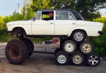 Такого еще не видели: 14-колесная Lada, и это не грузовик! Lada 14 wheel