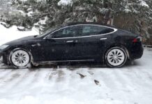 tesla model s snow street
