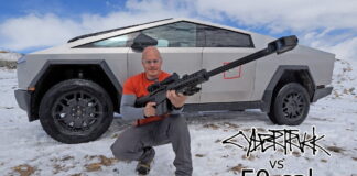 Tesla Cybertrack vs 50-cal-barrett